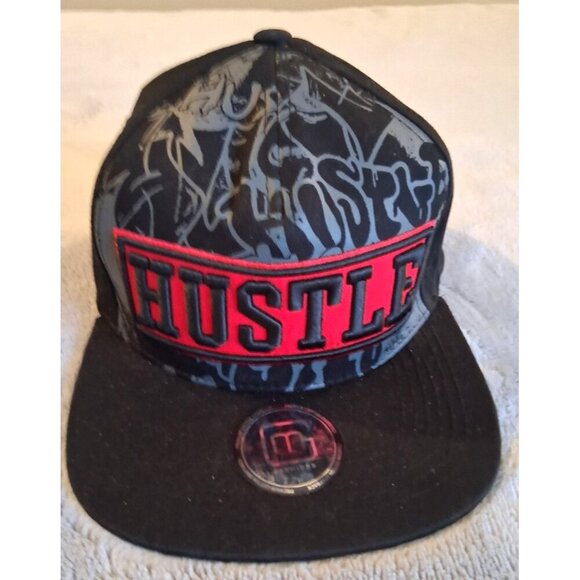 MG Fashions Snapback Black Red Embroidered Hustle Adjustable Cotton New - Picture 1 of 5